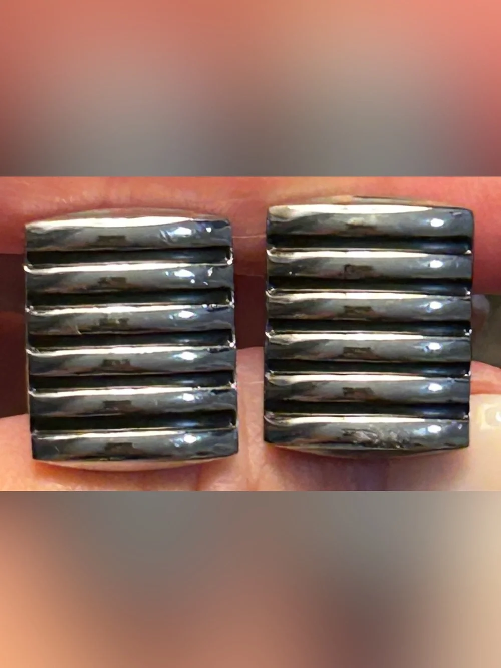 Silver Ribbed Men’s Cufflinks - Classic Metal Finish